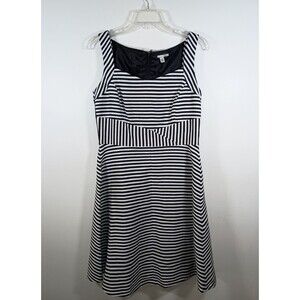 Halogen Striped Retro Black White Sleeveless Sweetheart Neck Flare Dress Size 8